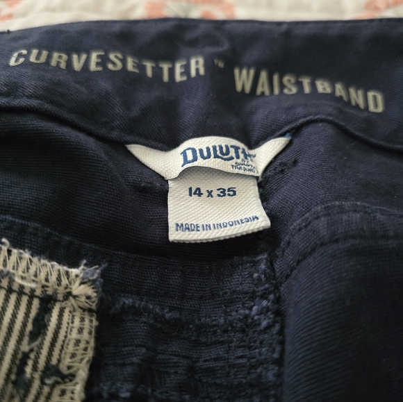 Duluth Dark Blue Cargo Pants Size Slim Leg 14X35 Firehose Curvesetter - Picture 4 of 6